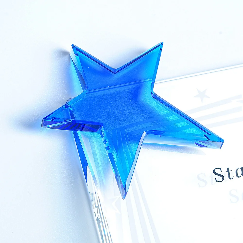 Wholesale Custom K9 Laser Carved Pentagram Glass Trophy Silvery Crystal Star Animal Engraving Cube/Block Business Activity Gift