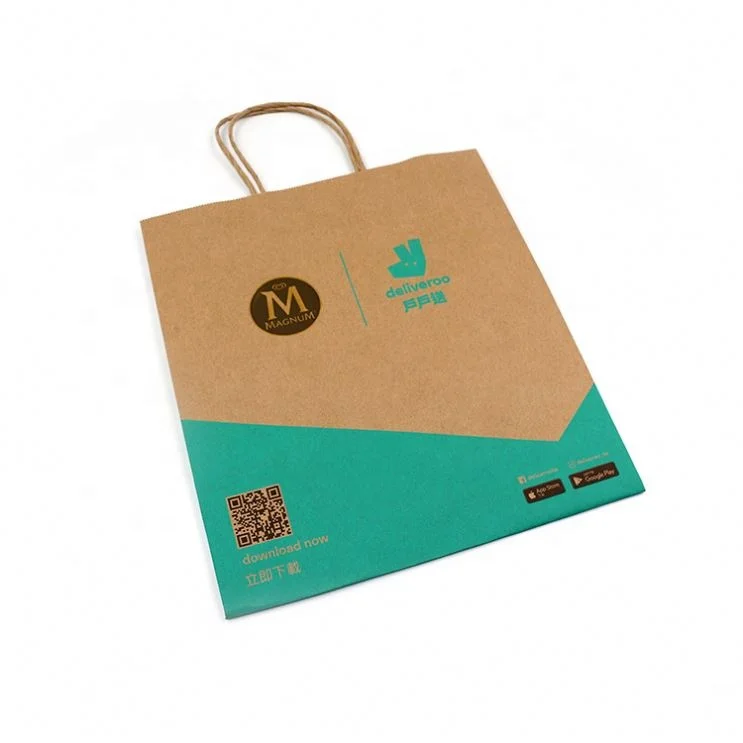 Wholesale recycled craft/kraft grocery take away packaging custom restaurant paper bag for food delivery