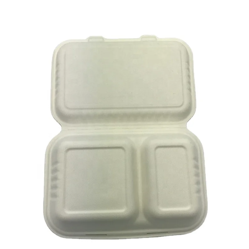 249*160*65mm 950ml 2 Compartment lunch box biodegradable compostable disposable sugarcane bagasse pulp hamburger clamshell