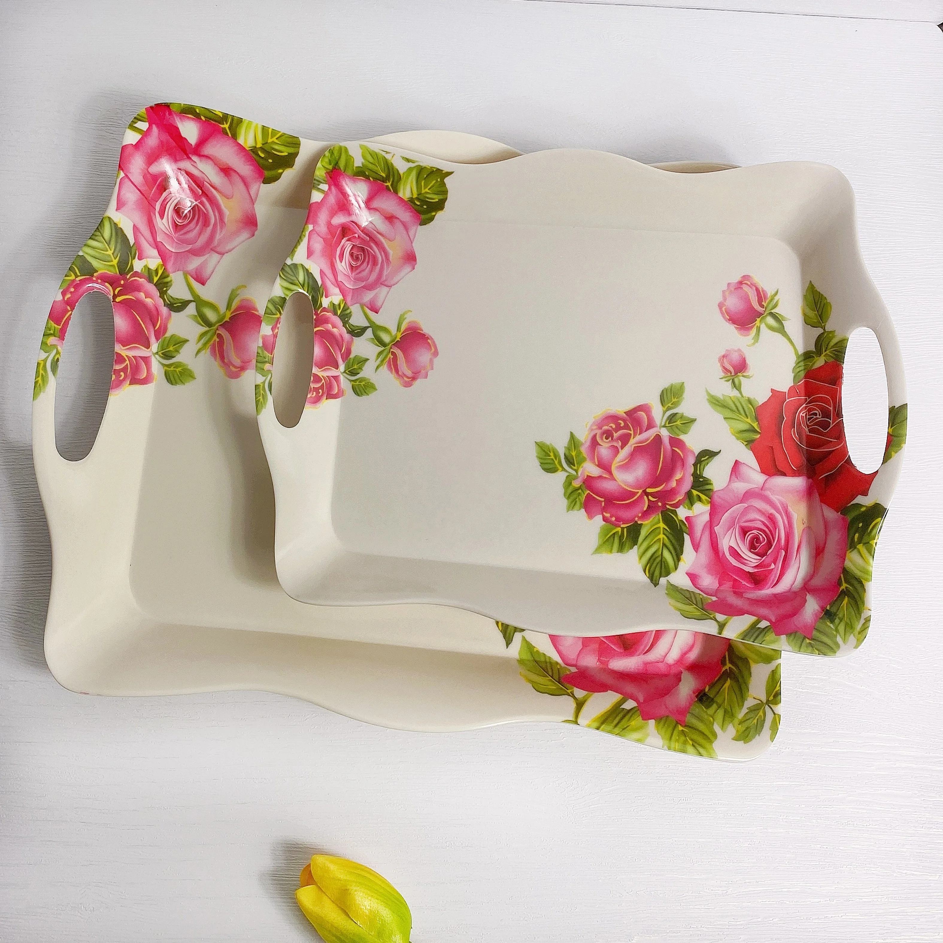 Wholesale unbreakable melamine serving handles  decorative  tray set