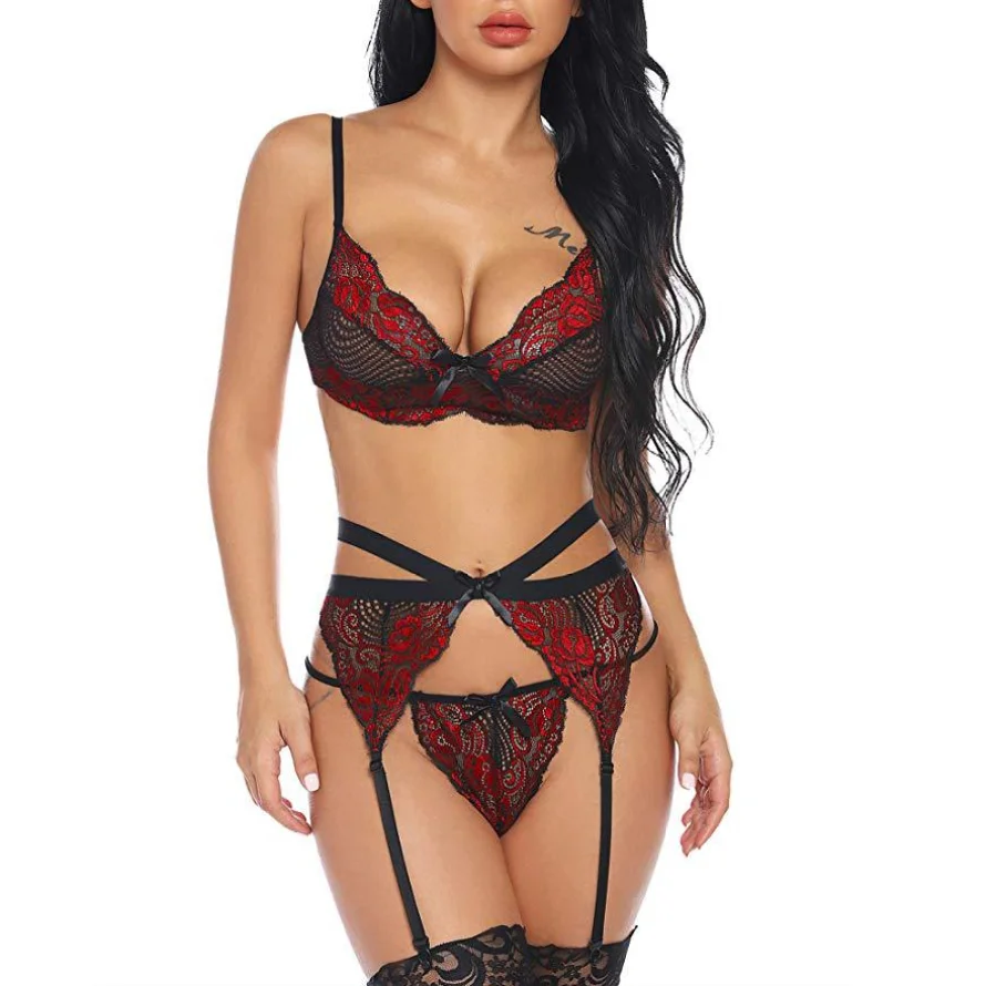 New Design Sexy  Ladies 3 Piece Lingerie Set Plus Size Butterfly Lingerie Underwear