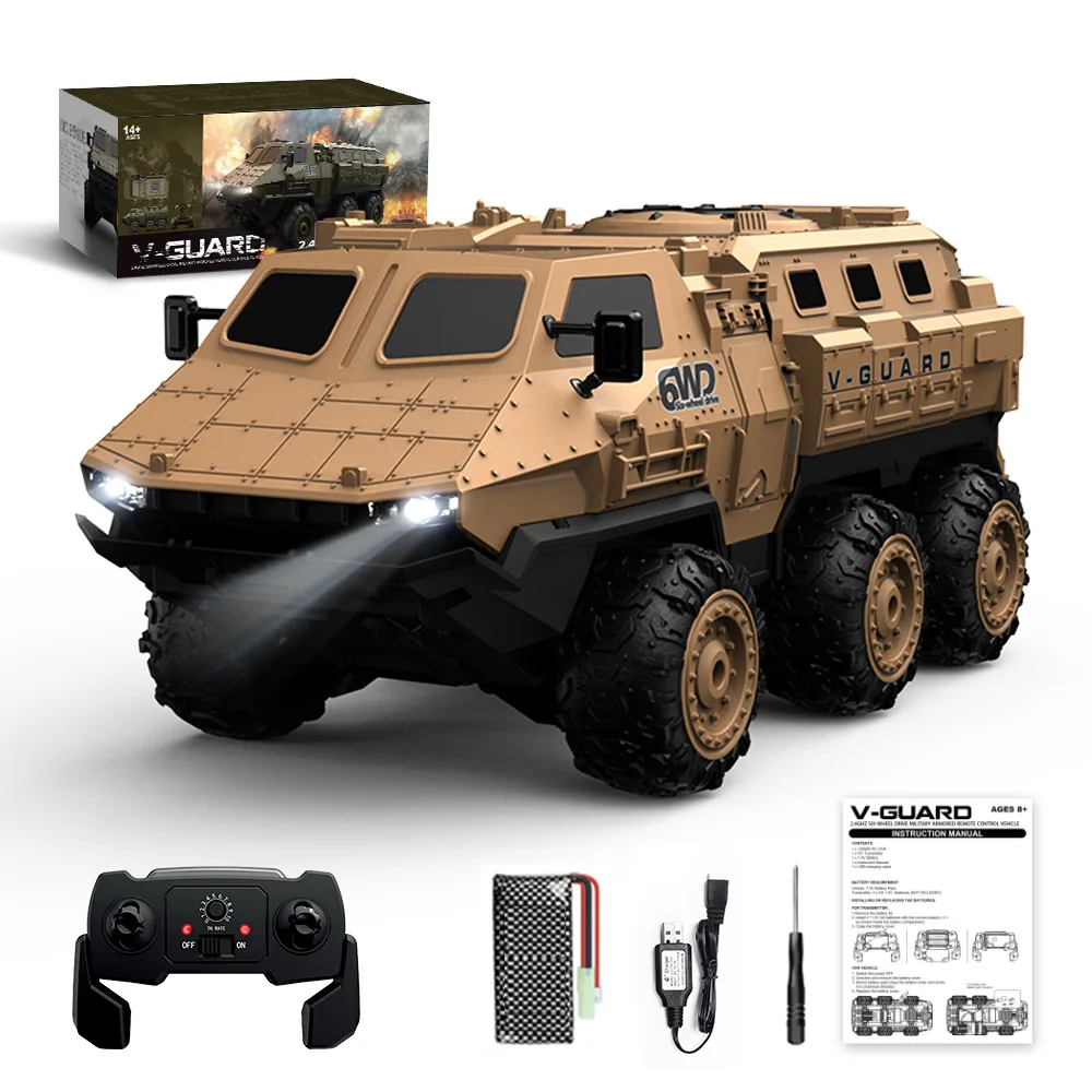 2.4g 1:16 Six-wheeled Armored Remote Control Vehicle Simulates Carrier Truck Climbing Model Toy Car At High Speed 20km/h