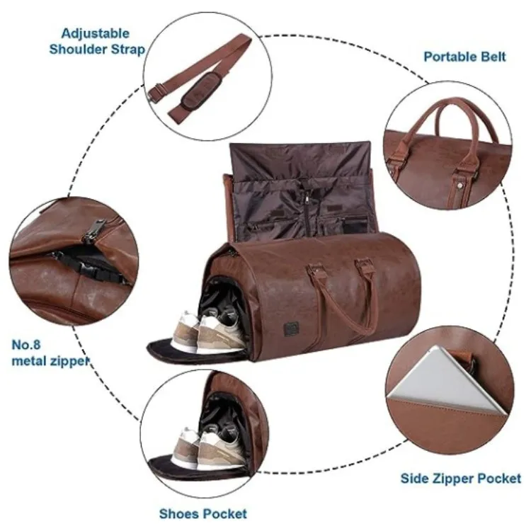 Wholesale Outdoor PU Leather Luggage Travel Bag Business Suit Men Duffel Travelling