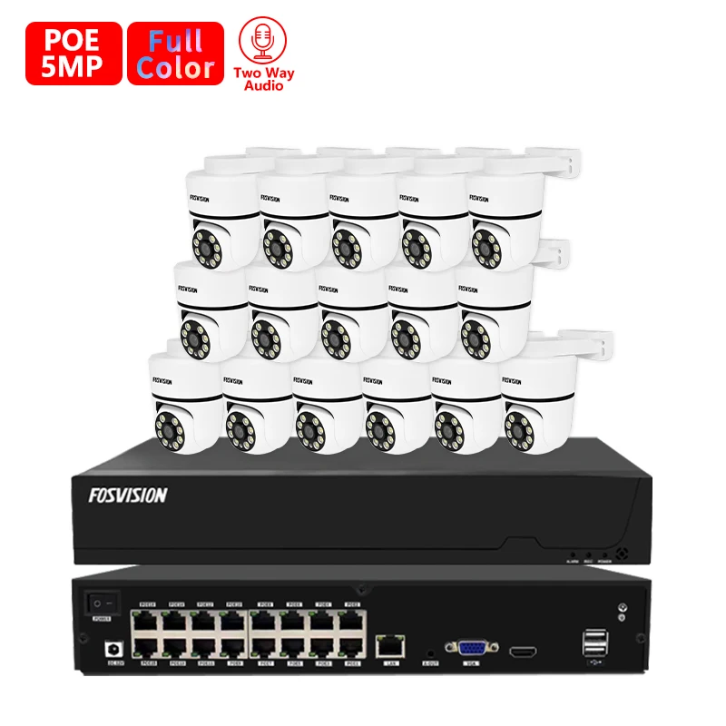 High quality cctv camera PTZ Full Color 5mp 16ch Ip Poe Nvr CCTV Camera System Camera Kit Set Nvr Home Security Cctv System
