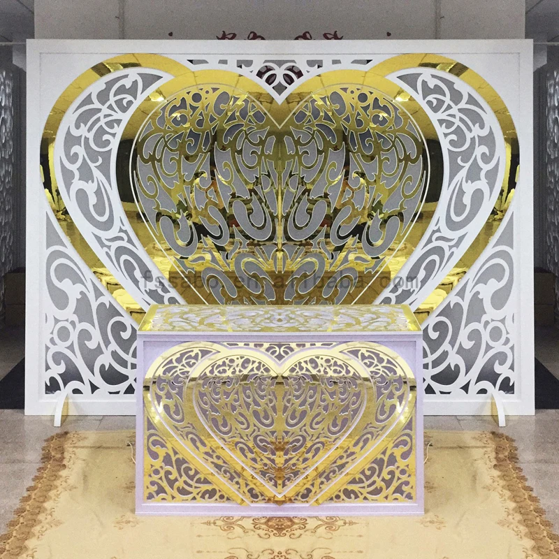 Modern PVC Table with Glass Wholesale Wedding Supplies for Event and Garden Decoration Backdrop golden  Mirror surface