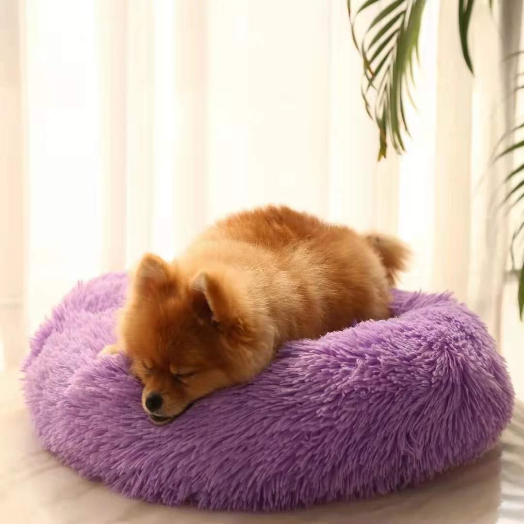 Cheap Custom Fur Canvas Warm Round Luxury Animal Bed Cat Cushion Pet Beds for Dog