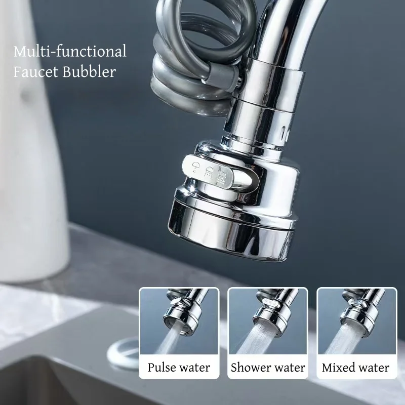 Factory Direct 1080 Degree Water Saving Nozzle Faucet Connector Spring Pull-out Faucet Universal Extension Faucet Aerator