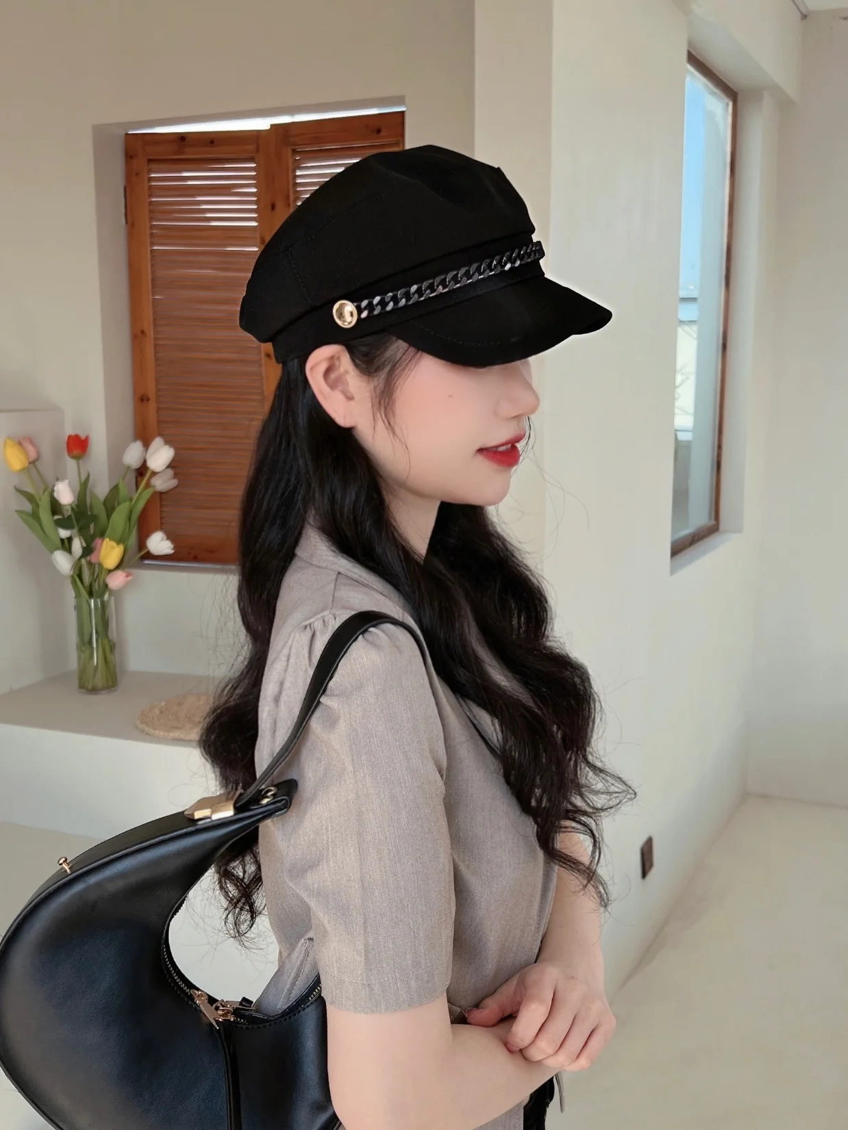 Flat Beret For Girls Korean Cool Short-brimmed Hat British Retro Lady Hat