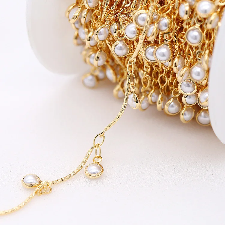 Jewelry Supplies Textured Special Design  Gold Plated Pearl Beaded Brass Chain