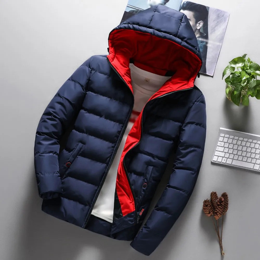 
2019 New Fashion Mens Coat Men Clothes Boys Casual Warm Hooded Winter Zipper Coat Outwear Jacket Top 