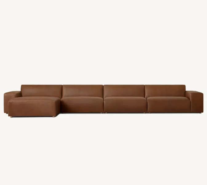 Living Furniture Home Room Wood Frame L-Sectional Leather Sofa