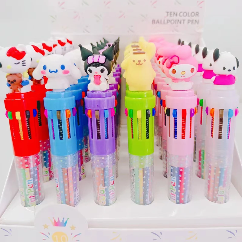 Cute cartoon 3 beautiful Euro 10 color ball pen primary and secondary school students cute animation multi-color animation in th