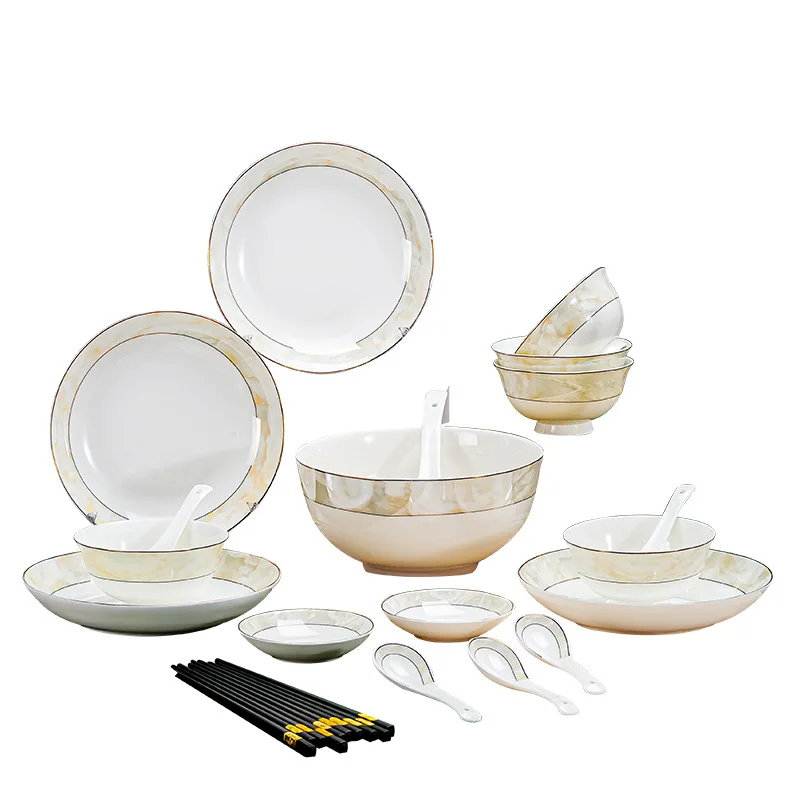 Luxury Design Porcelain Dinner Plates Sets Microwave Dishwasher Safe Fine Bone China Dinnerware Set for 10 Person Flower Deccal