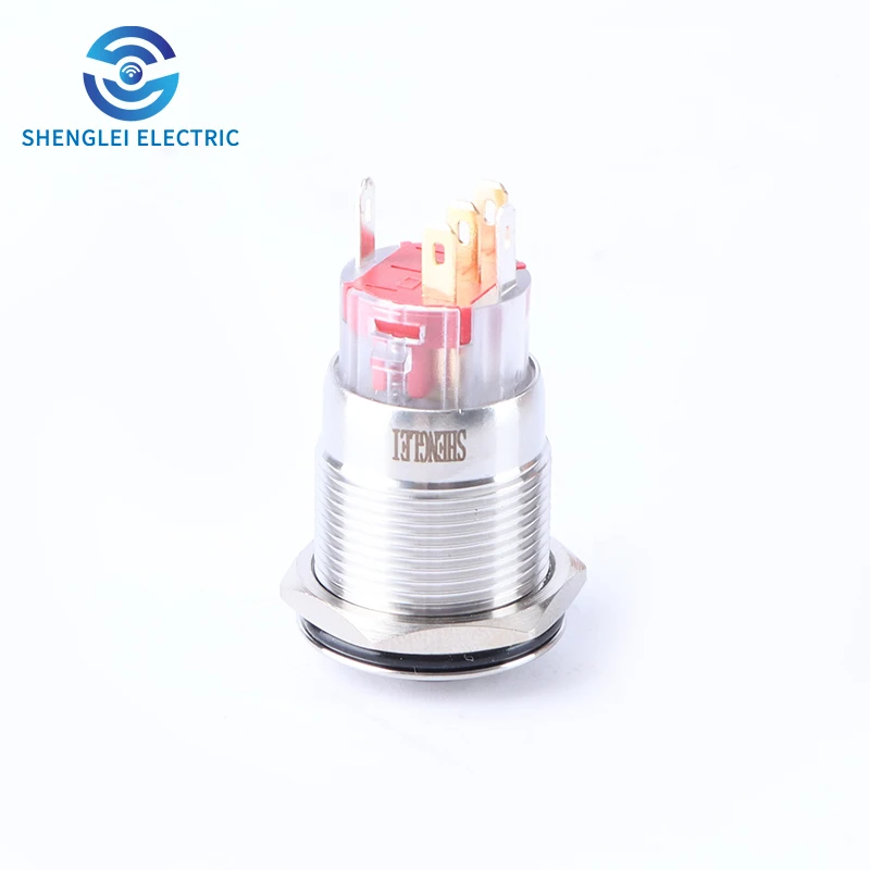 SHENGLEI 19mm Metal High Ring Light head push button switch Latching/Momentary illuminated 24v led waterproof button switches