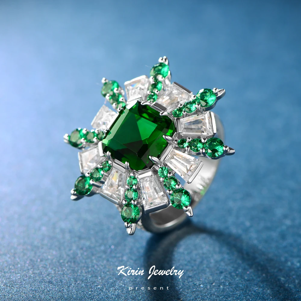 Zircon Ring Green White Zircon Stone for Women Gemstone Rings 925 Sterling Silver Kirin Jewelry Rhodium Plated Gypsy Setting