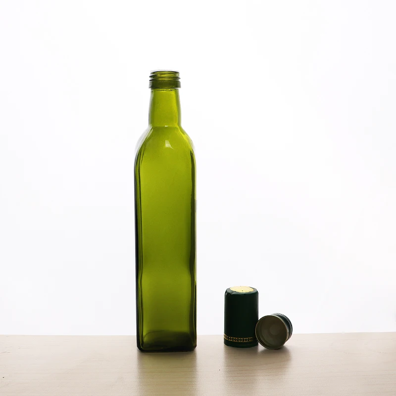 Wholesale 100ml 250ml 500ml 750ml 1000ml Empty Square Dark Green Marasca Cooking Olive Oil Glass Bottles