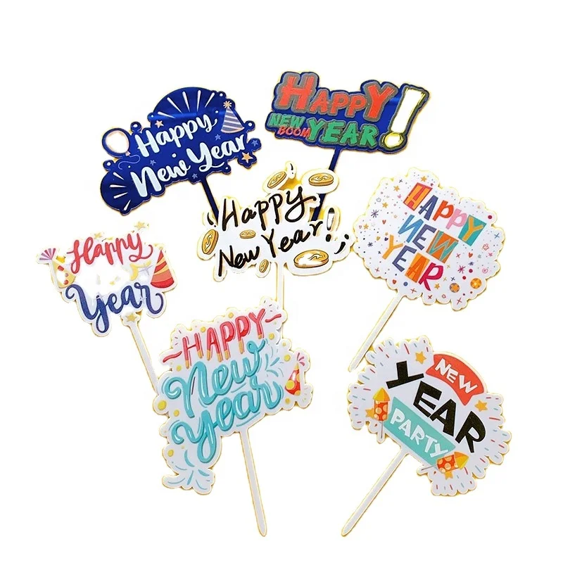 Color printed happy new year acrylic cake topper for cake decorating party supplies