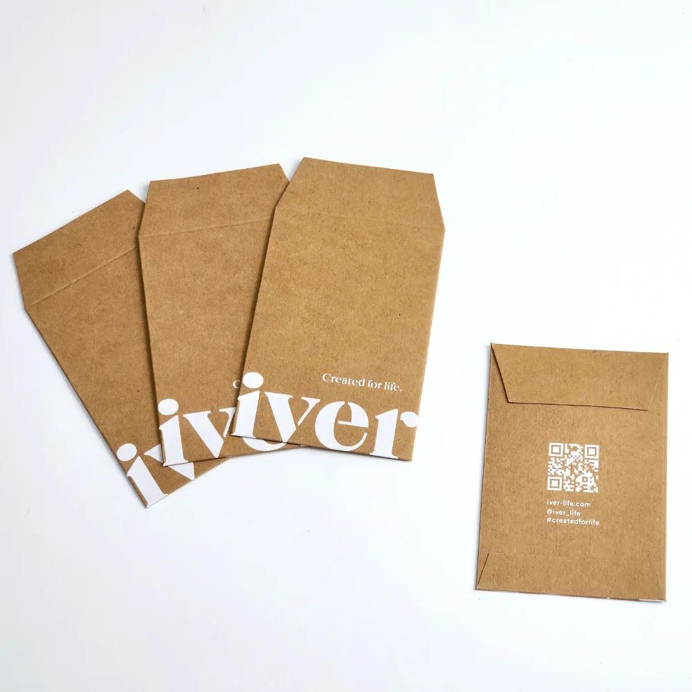 Hot Sale Custom Paper Kraft Brown Yellow Mini Coin Packaging Envelope with White UV Logo Printing