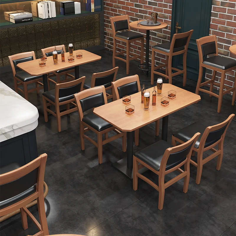 American Bar Style Restaurant Set Booth Restaurant Tables and Chairs Set Bar Furniture Bar Stool Set Chairs Wood Modern Solid