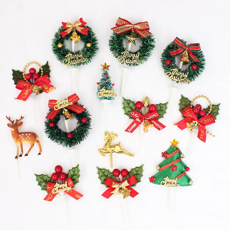 merry Christmas Cupcake Topper Cake Decoration Santa Claus Tree Snowman Sock Candy Party Cake Toppers Picks Christmas Decoration