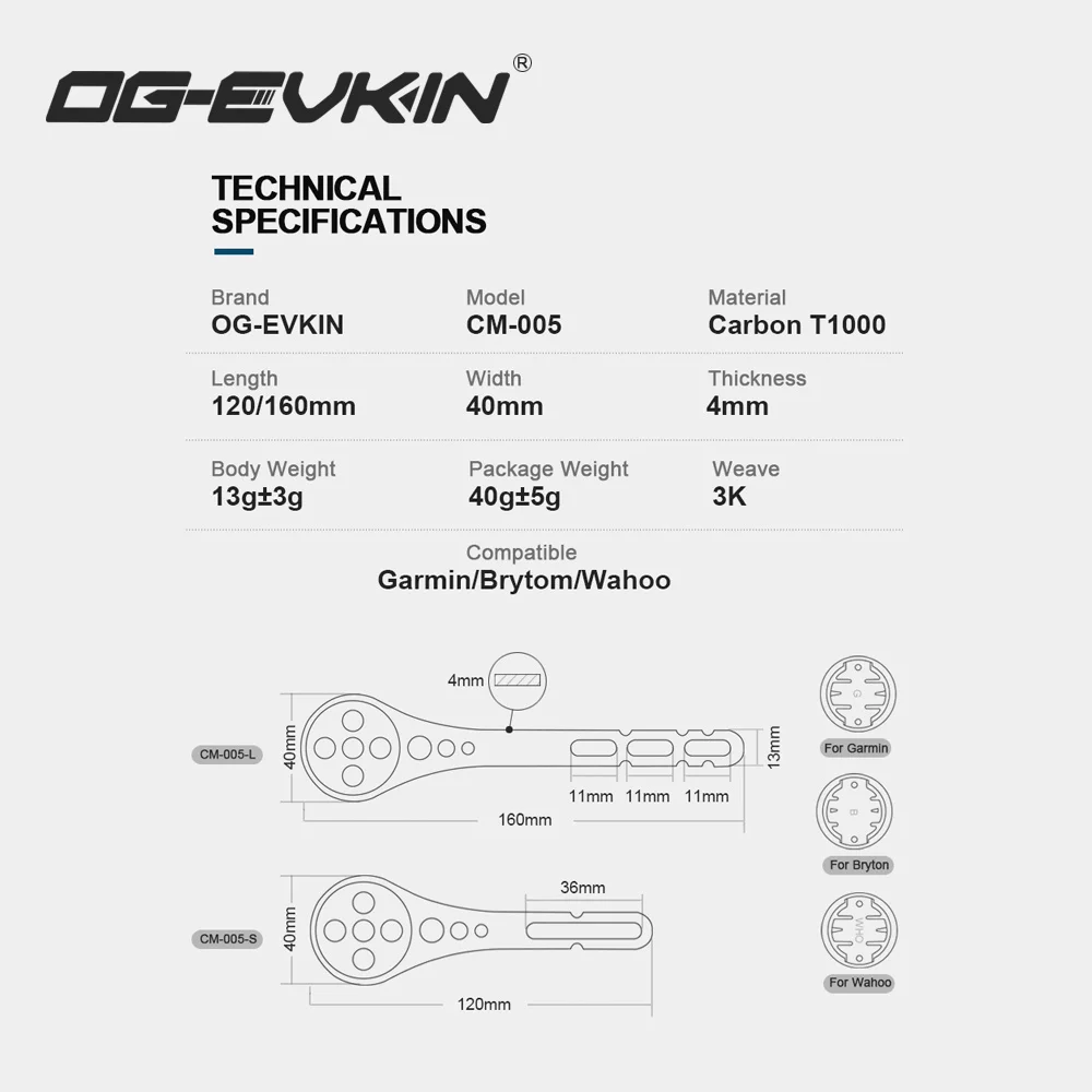 OG-EVKIN CM-005 Carbon Computer Mount 3k for Garmi/Bryton/Wahoo/Camera/Light Bicycle Accessories Bike Handlebar Holder