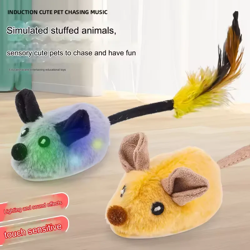 Automatic Electric Running Realistic Interactive Mouse Toy with Feather Tail & Furry Body Pet Movement Cat Toy
