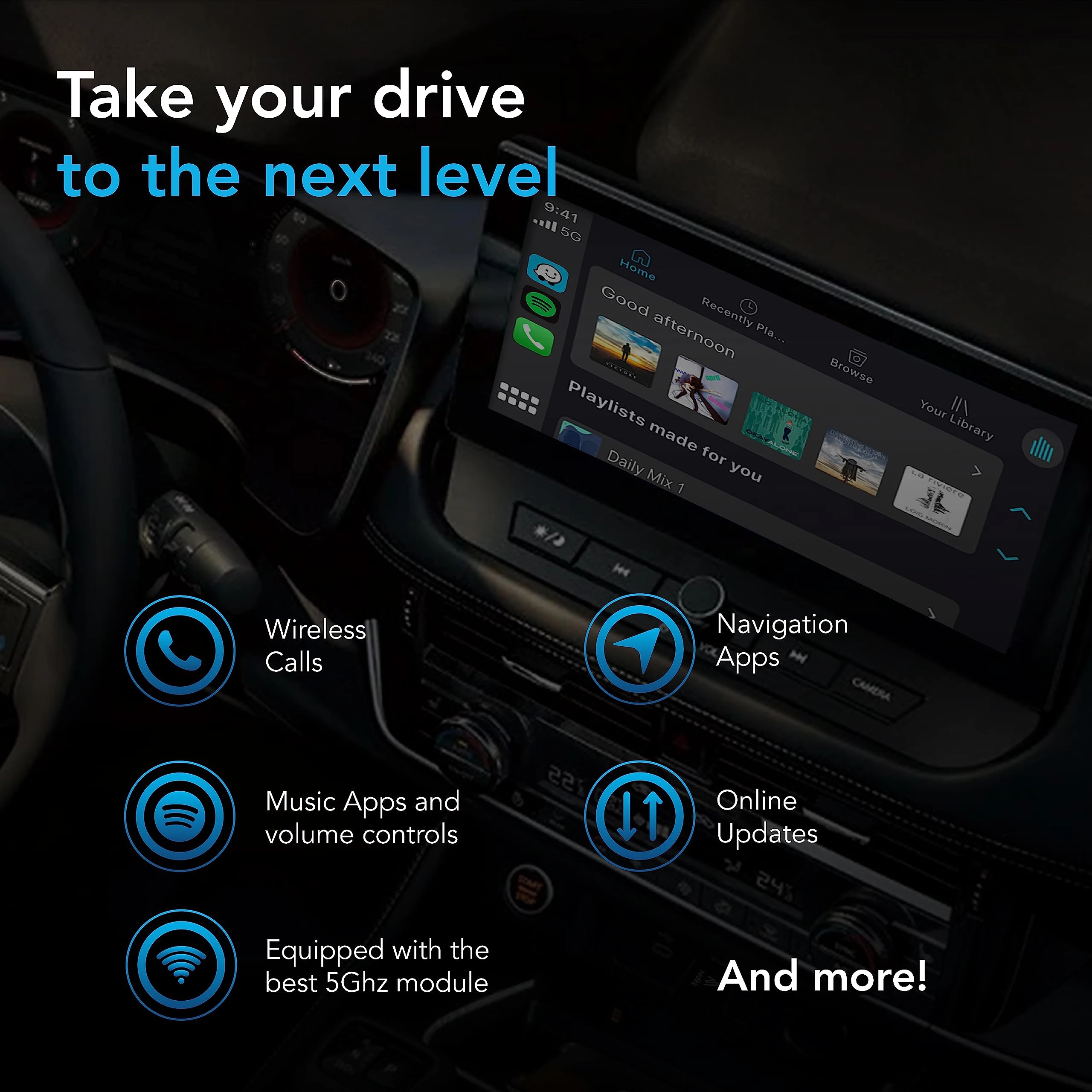 Wireless CarPlay Adapter - Newest and Fastest 5Ghz - AutoSky - Plug and Play - USB-C and USB-A Cables - Wired CarPlay Required