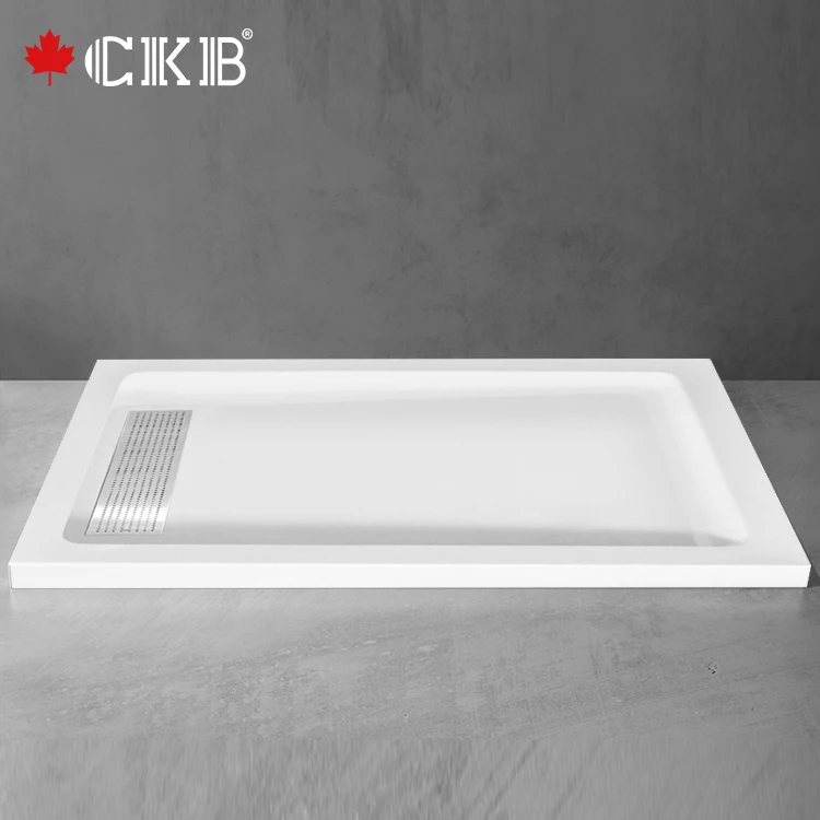 CKB Hotel Villas Apartment Stainless Steel Strain Cover White Rectangle Acrylic Bathroom Shower Base