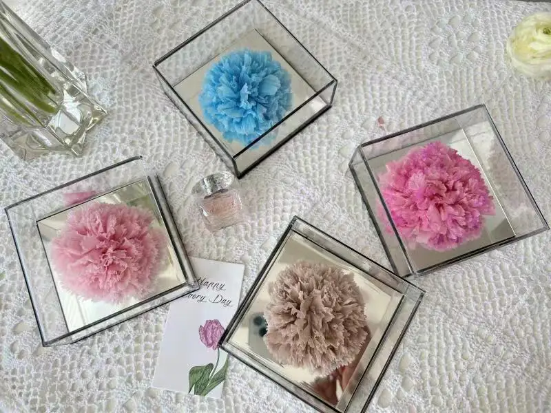 Beautiful Gift Forever Flower Preserved Flower Preserved Carnation Mirrored Acrylic Box
