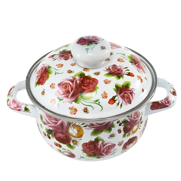 high quality 18cm flowers enamel soup Pots Cookware container food warmer Casseroles enamel ceramic casserole