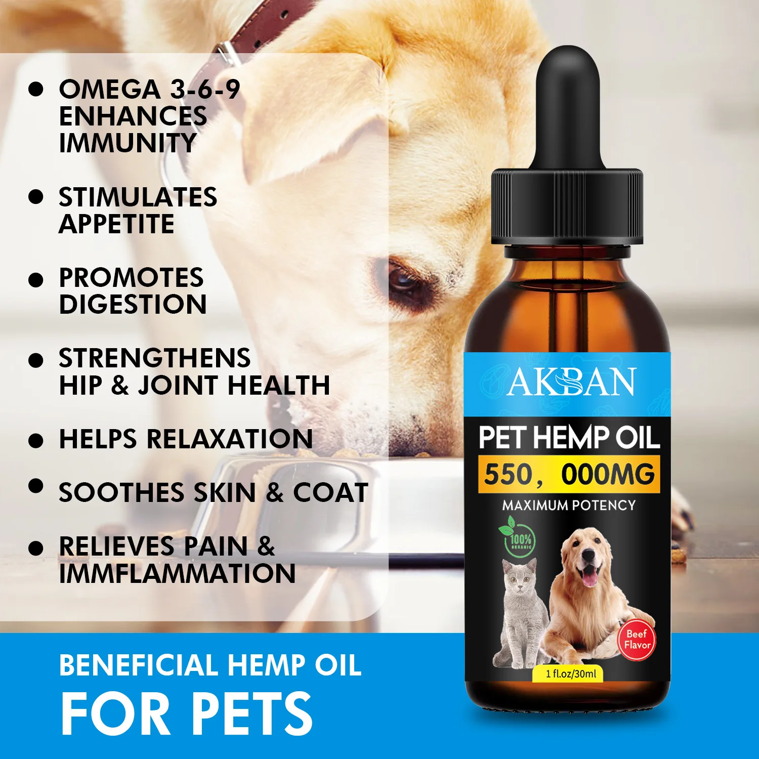High End Pet Hemp Essential Oil Custom Private Label Dogs Cats Pain Relief Organic Pet Hemp Oil