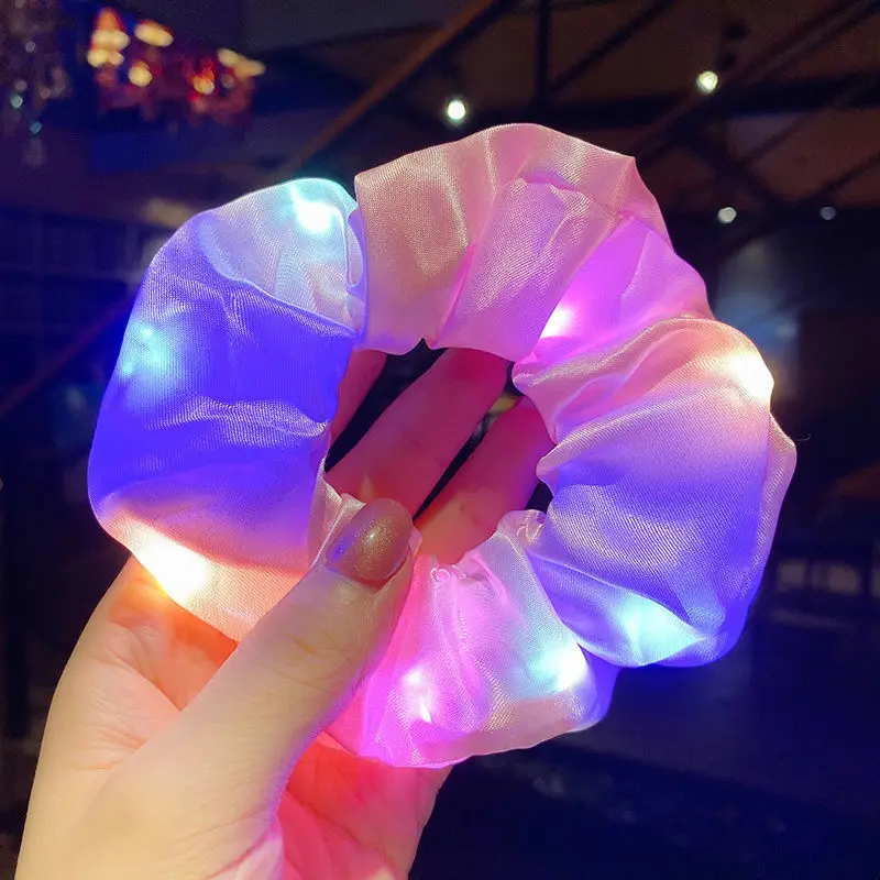 High Quality Elastic Hair Band Glowing Large Intestine Hair Ring Pure Color Elastic LED Hair Band