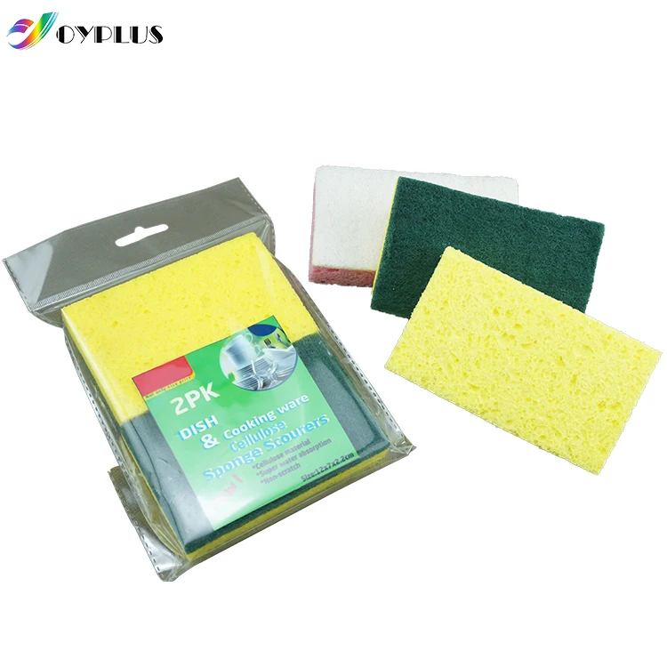 
2 Pack Cooking Ware Sponge 100% Natural Cellulose Sponge Scourer For Tough Surface Heavy Duty Scrub Sponges 