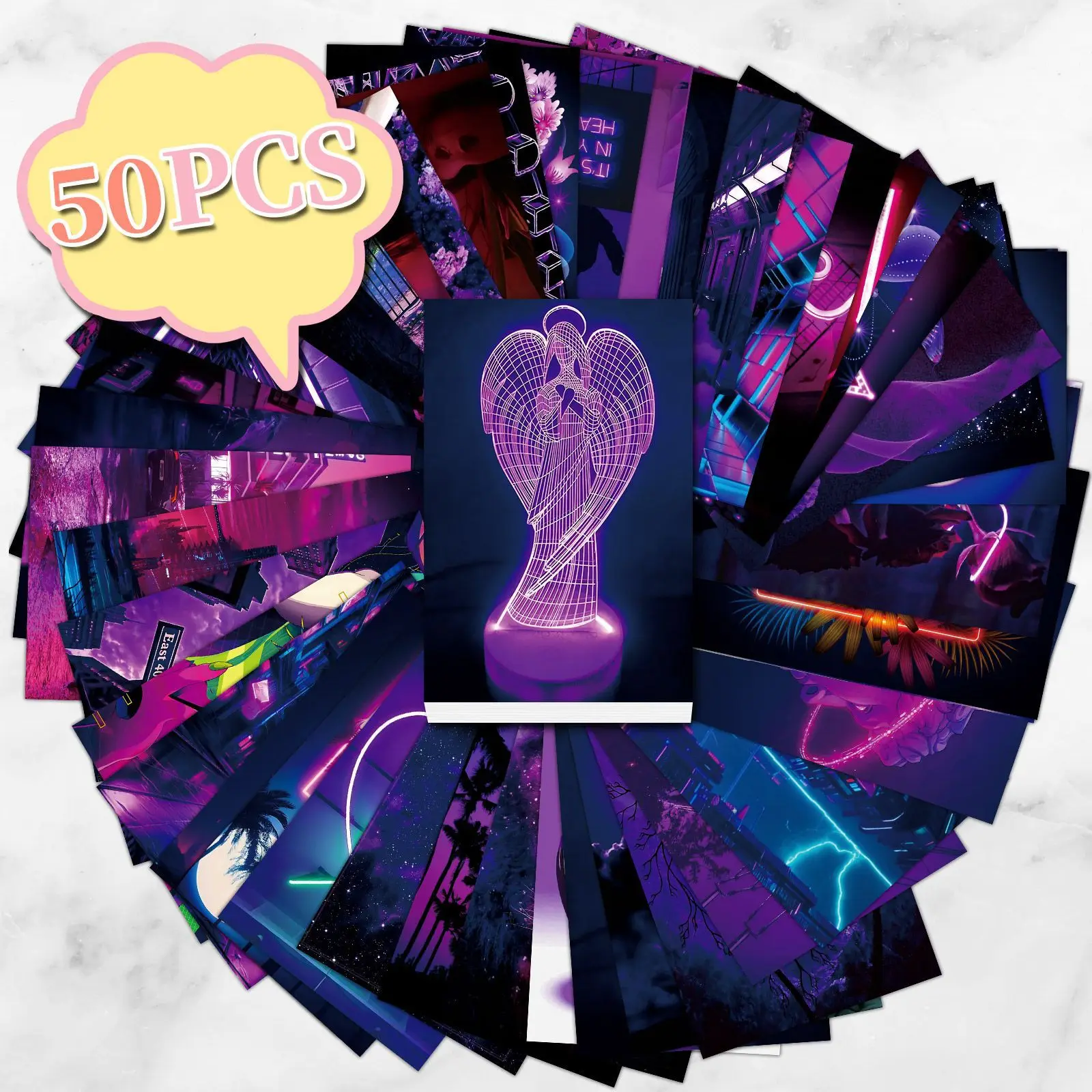 15CM 50PCS Fashional cool purple abstract collage urban landscape neon dreamy art poster