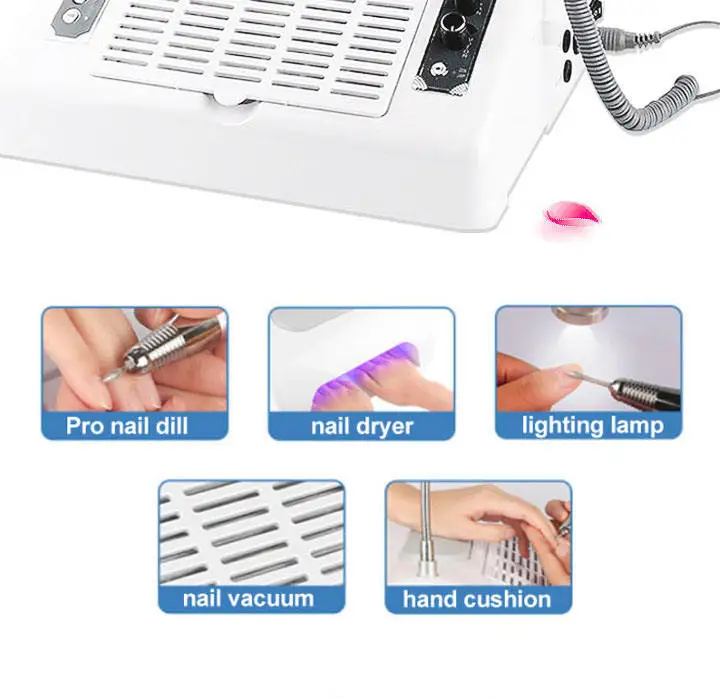 5 In 1 Newest Nail Art Salon Equipment With Nail Lamp Vacuum Cleaner Dust Collector Nail Drill For Manicure Machine