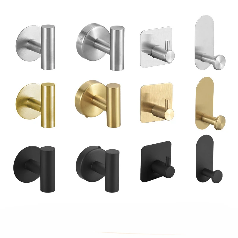 Ebest Self Adhesive Bathroom Hooks Robe Towel Hanger 304 Stainless Steel Hook For Shower room Hangers Hook Bathroom Accessories