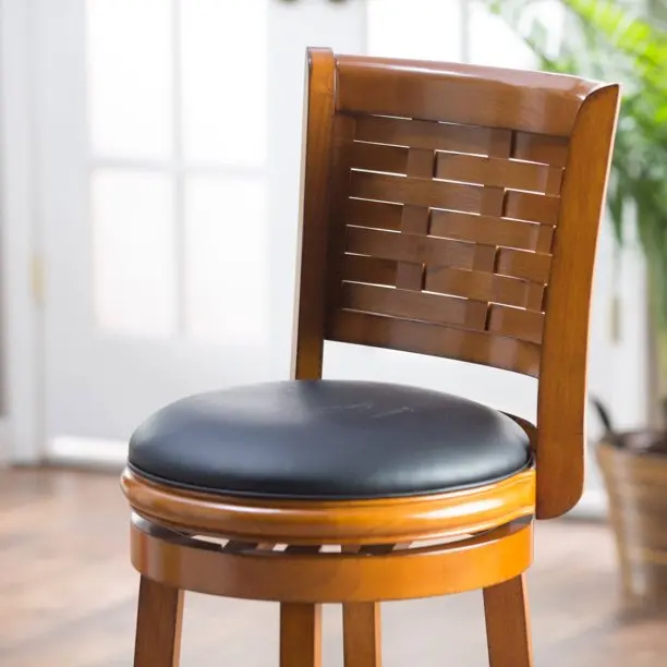 Casual Living Spaces Less Formal Kitchen Dining Bar Decor Flared Ring Stretcher Upholstery Wood Swivel Bar Stool & Counter St