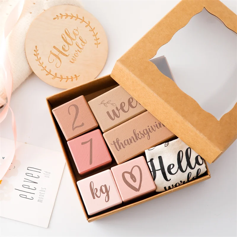 Monthly Milestone Wooden Blocks Set for Newborns for Holiday Decoration Baby Souvenirs and Teeth Box Gift
