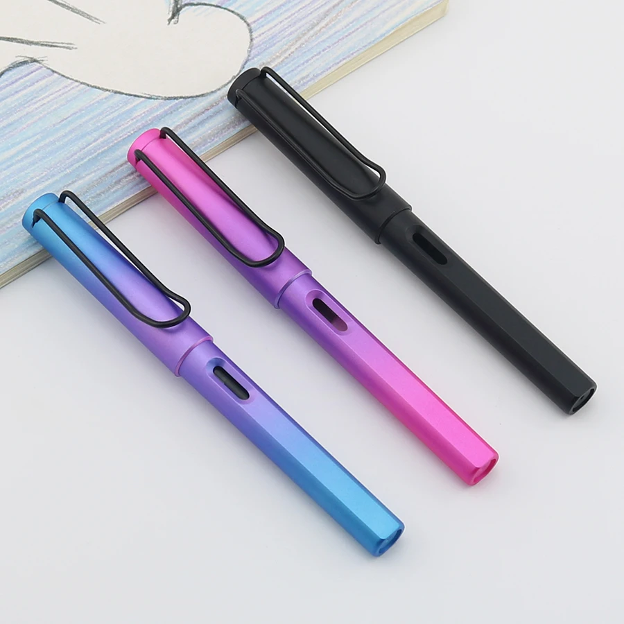 Pretty Practical Gradient Color Holder Plastic Fountain Pen EF Tip Black Blue Ink Quick Ink Output Office School Writing Pen