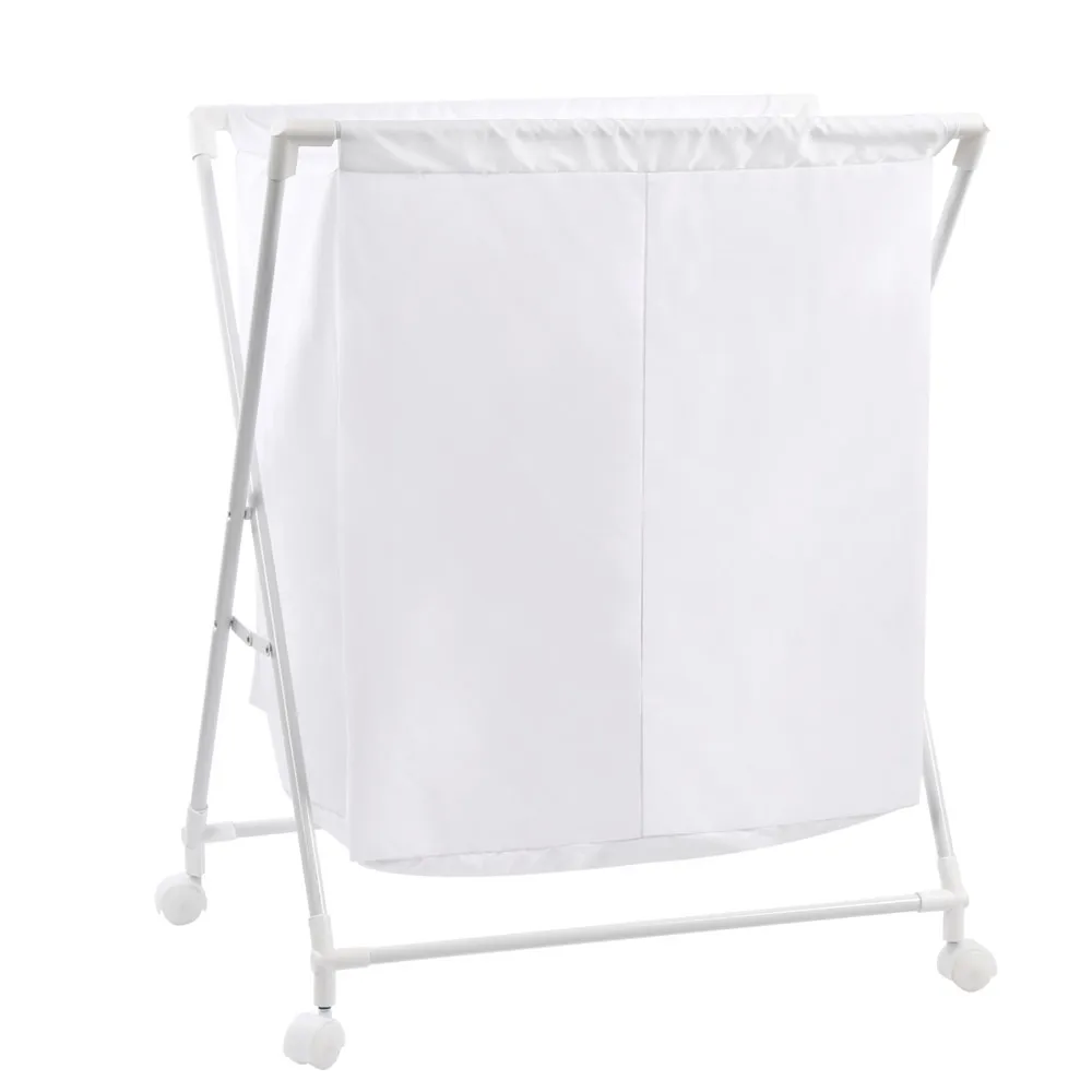 White Rolling Organizer Garden Outdoor Laundry Basket Dirty Clothes Double Folding Laundry Sorter