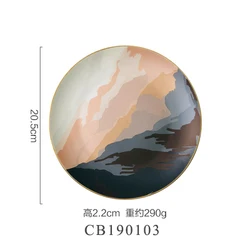 Luxury restaurant stoneware ceramic plates dishes 8inch gold rim mate porcelain dish