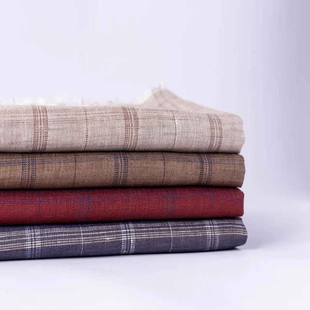  # 8572 135GSM 100% Pure Linen Fabric brown check color linen