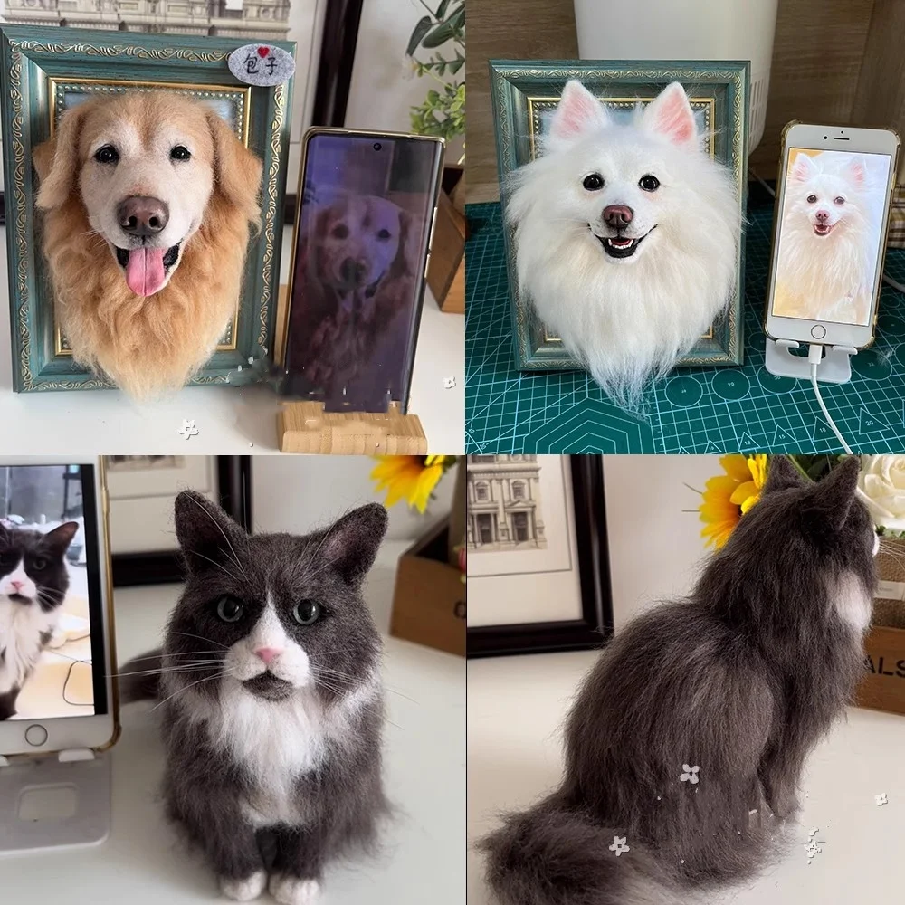Pet Custom Needle Felted 3D Sculpture Wool leather Dog Cat Portrait Personalized Pet Figure Ornaments for Dog Lovers/Pet Loss