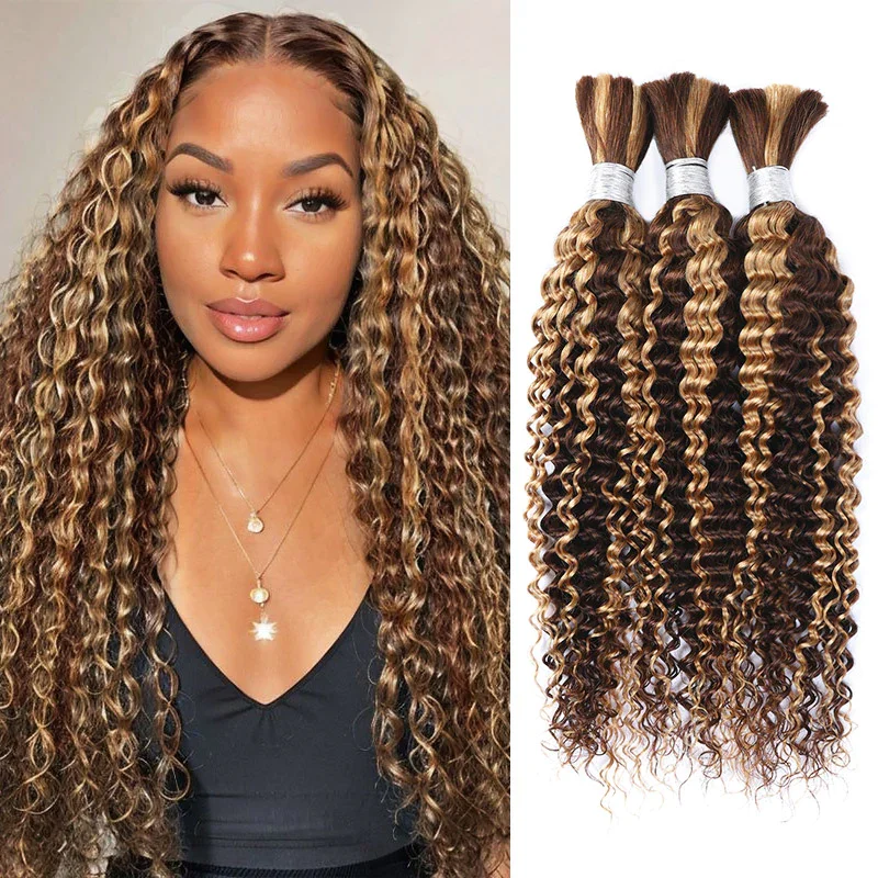 bulk hair bundle 12a highlight colored natural black deep wave straight body wave hair bulk extension Human Hair for Braiding