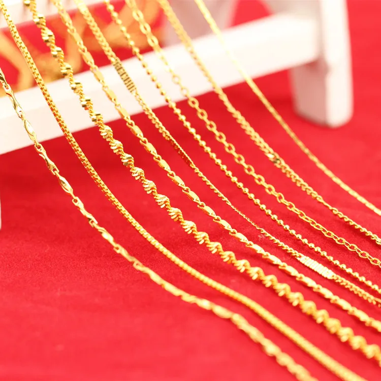 Aug jewelry hot-selling wholesale 24k gold-plated thin chain 1mm box chain 45cm Vietnam sand gold ladies necklace