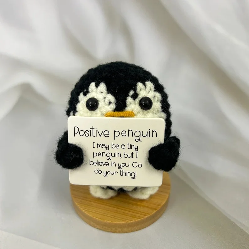 Positive Penguin Handmade Crochet Positive Potato Tomato Lemon Cucumber Doll Amigurumi Crochet Penguin With Positive Card