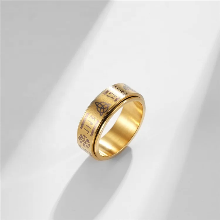 2022 New Stainless Steel Mens Gold Viking Ring With Text Rotatable Decompression Ring Rune Rings