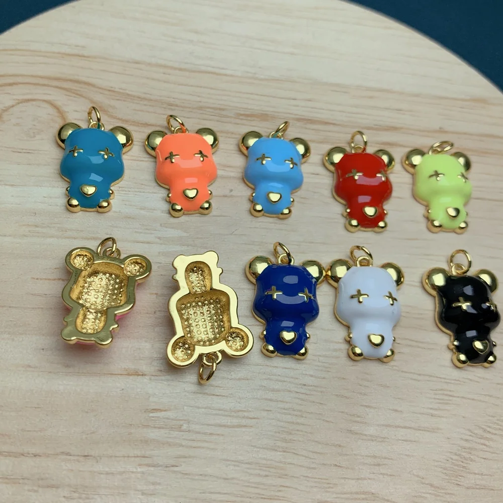 Wholesale Custom High Quality Colorful Enamel Bear Pendants Charms For Making Jewelry DIY Necklace Earrings