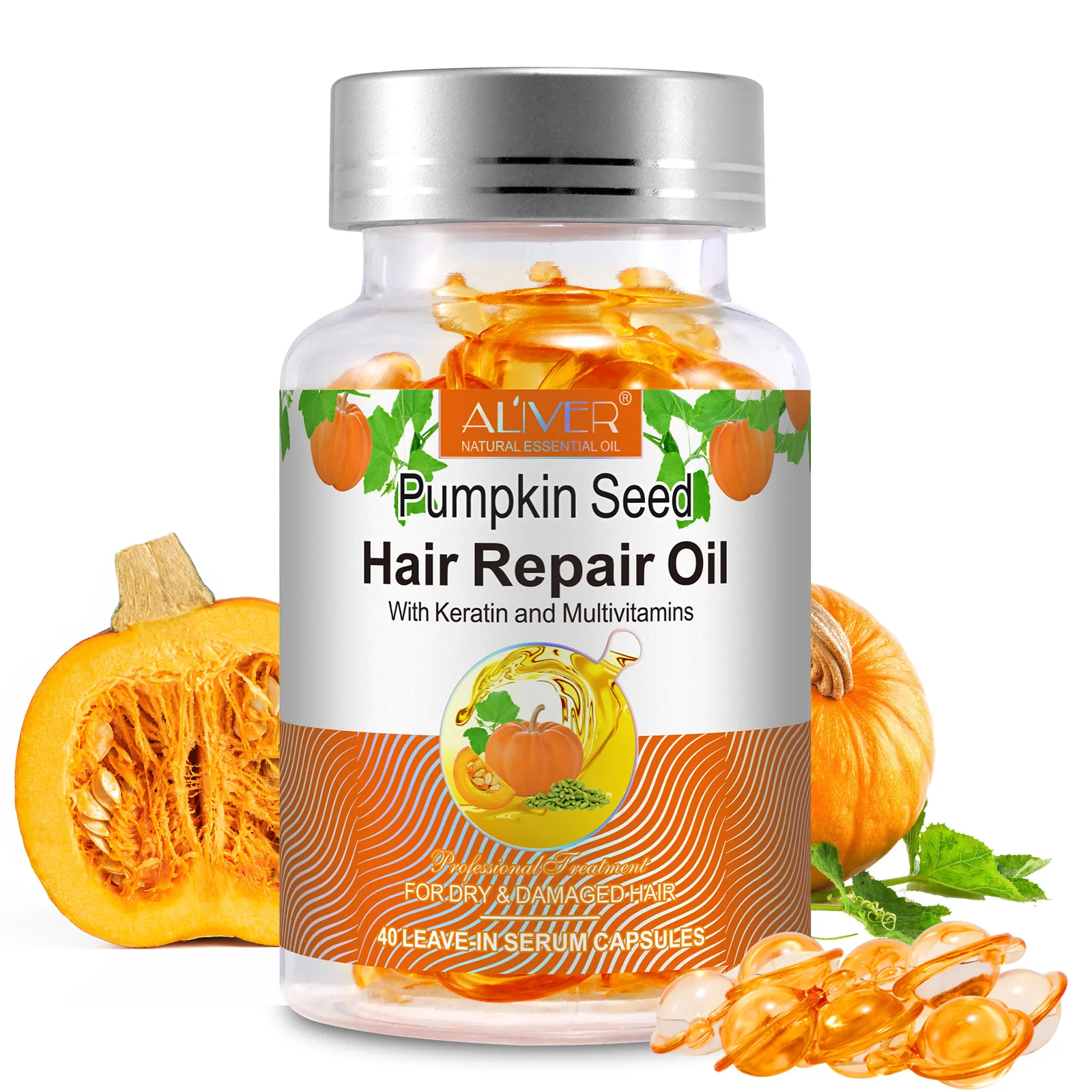 ALIVER Natural Organic Hair Repair Treatment Vitamin E Pumpkin Seed Oil Capsules Gel For Hair Strengthens