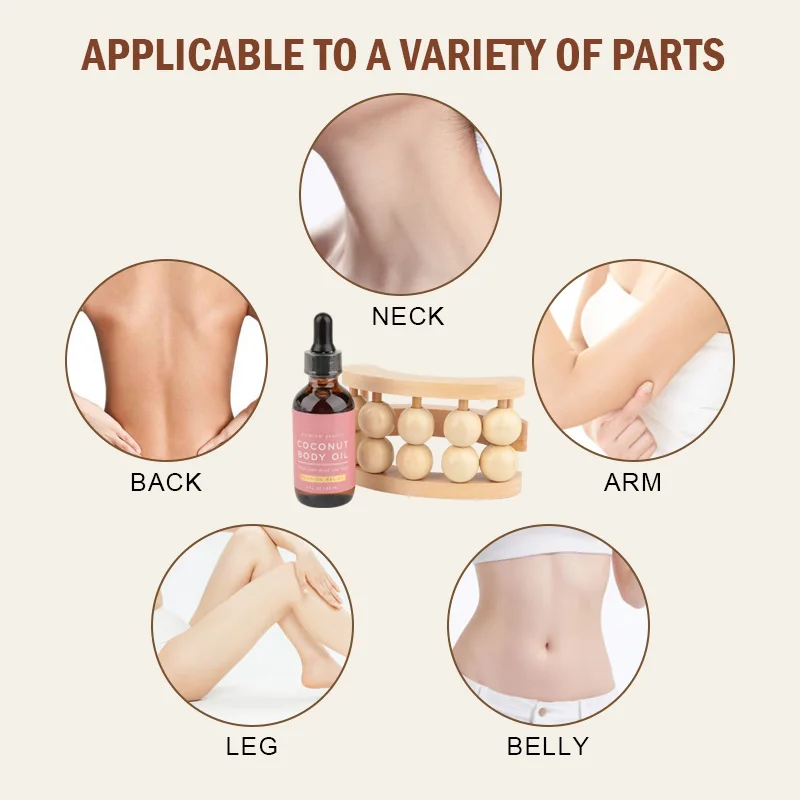 Coconut Oil and Wooden Massage Roller Set Relaxation Lymphatic Massage Kit with Coconut Oil Deep Tissue Wooden Massager
